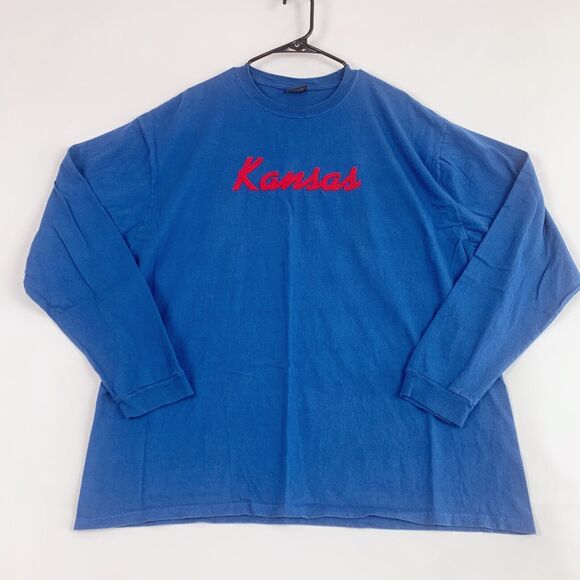 Gear For Sports KU Jayhawks Kansas University Felt Red Blue Tee T-Shirt XXL 2X - Picture 1 of 6